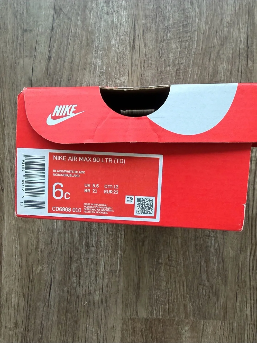 Nike Air Max 90 LTR TD Black White 6C CD6868-010 No Laces